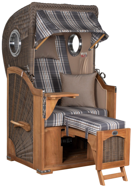 Strandkorb Rantum Single Bullauge Teak PE Grey Dessin 522